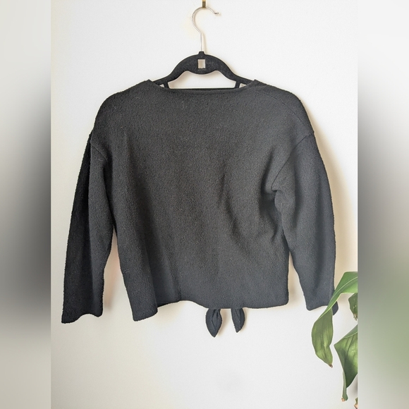 Madewell Texture & Thread Tie Front Long Sleeve Top – Black, Size Sm - Picture 4 of 7
